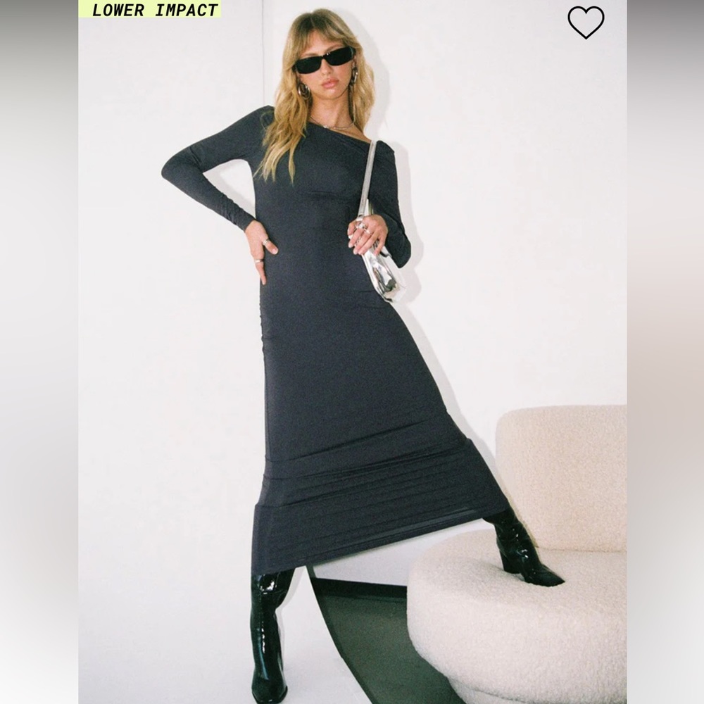 princess polly AINSLEY LONG SLEEVE MIDI DRESS SLATE